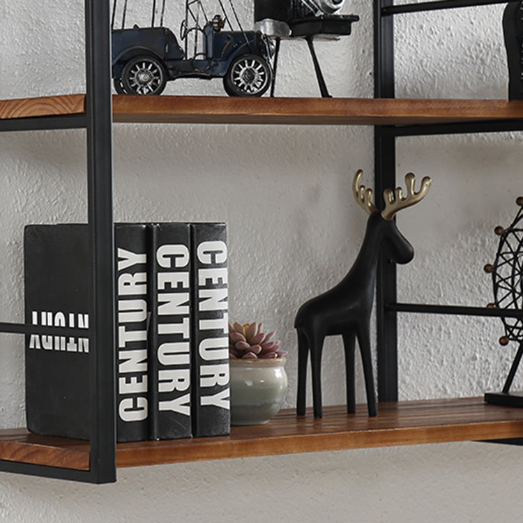 Wall Mounted Industrial Bookshelf Iron Frame Pine Wood Bookshelf for Bedroom