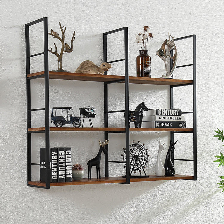 Wall Mounted Industrial Bookshelf Iron Frame Pine Wood Bookshelf for Bedroom