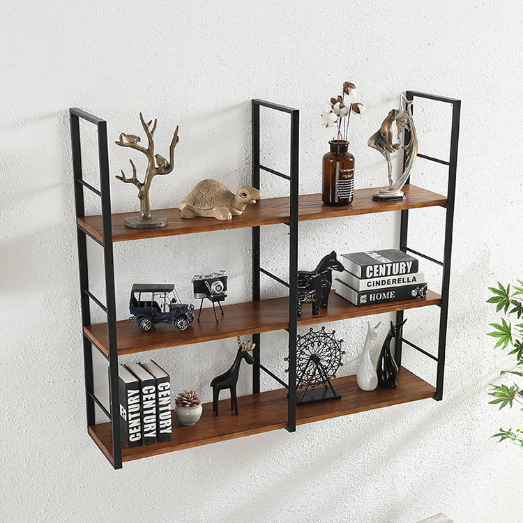 Wall Mounted Industrial Bookshelf Iron Frame Pine Wood Bookshelf for Bedroom