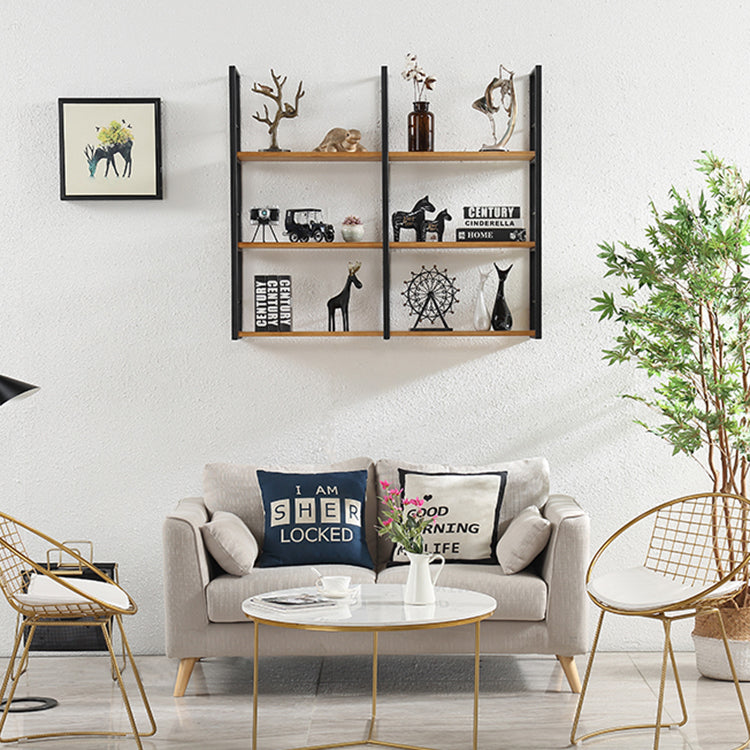 Wall Mounted Industrial Bookshelf Iron Frame Pine Wood Bookshelf for Bedroom