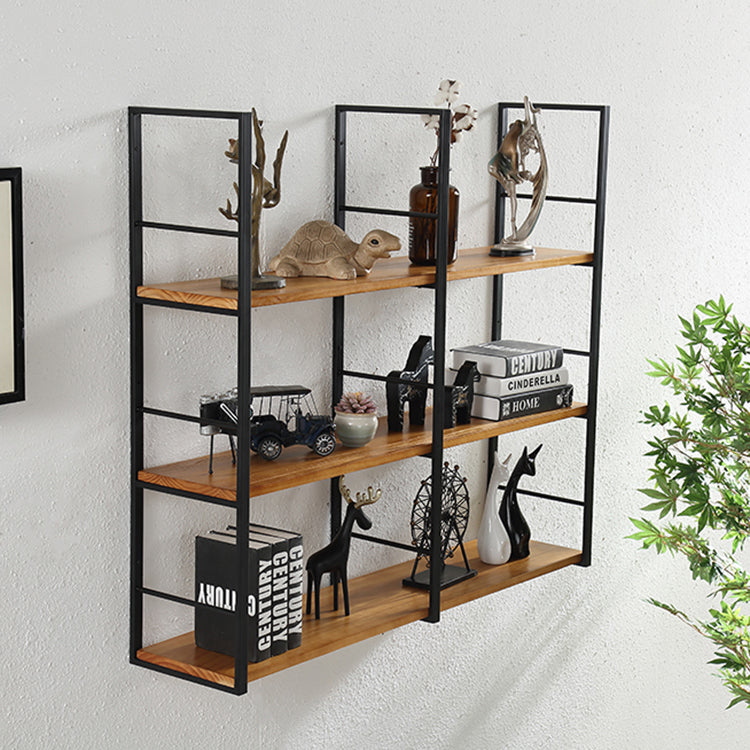 Wall Mounted Industrial Bookshelf Iron Frame Pine Wood Bookshelf for Bedroom
