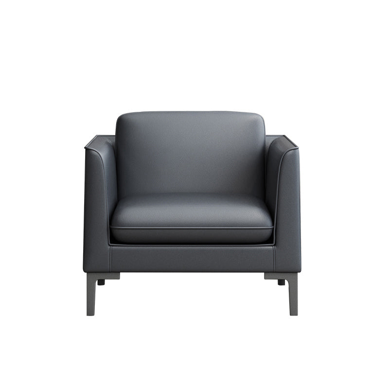 Glam Black Cushions Square Arm Genuine Leather Stationary Sofa