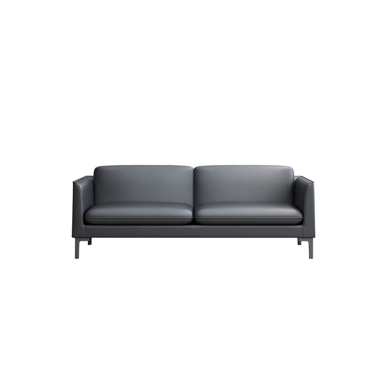 Glam Black Cushions Square Arm Genuine Leather Stationary Sofa