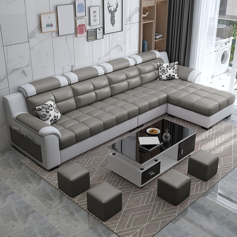 Sewn Pillow Back Sofa with Ottoman Included and Storage for Four People
