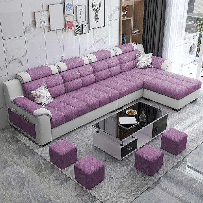 Sewn Pillow Back Sofa with Ottoman Included and Storage for Four People