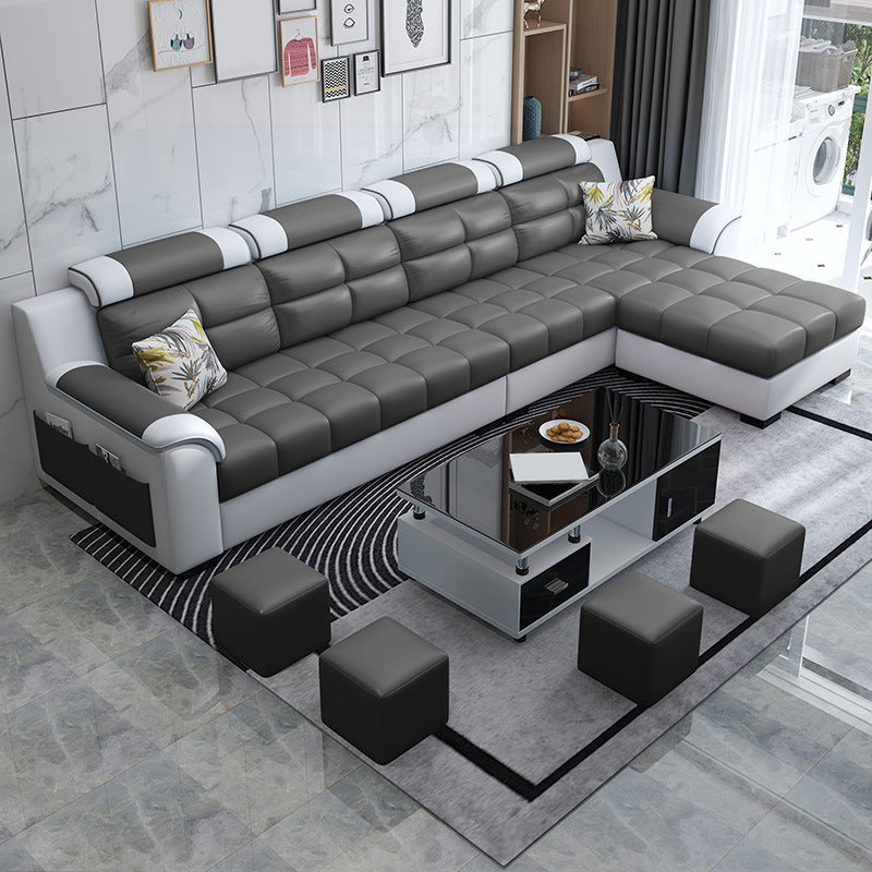 Sewn Pillow Back Sofa with Ottoman Included and Storage for Four People