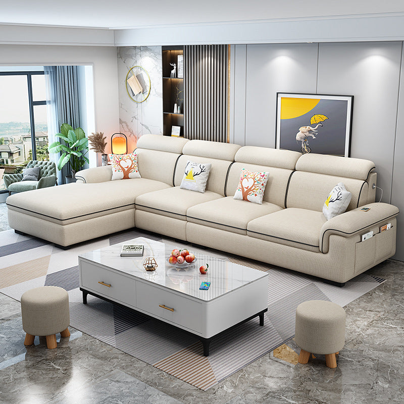 Scandinavian 4-Seater Sectional with Pillow Top Arm and Storage