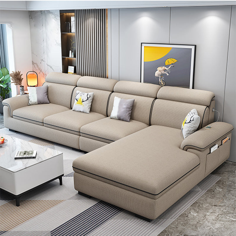 Scandinavian 4-Seater Sectional with Pillow Top Arm and Storage