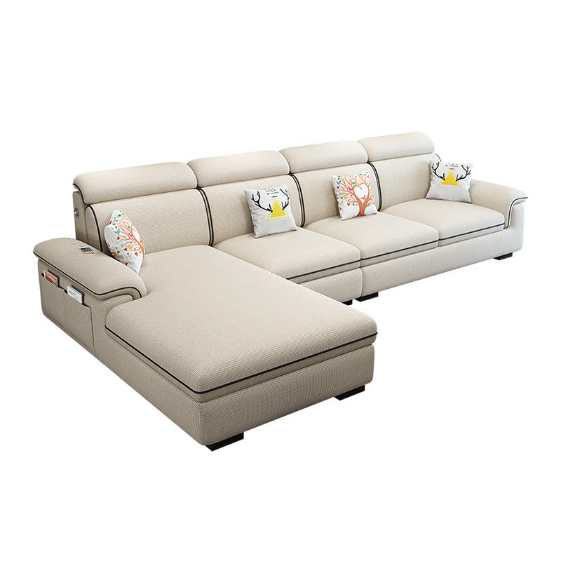 Scandinavian 4-Seater Sectional with Pillow Top Arm and Storage