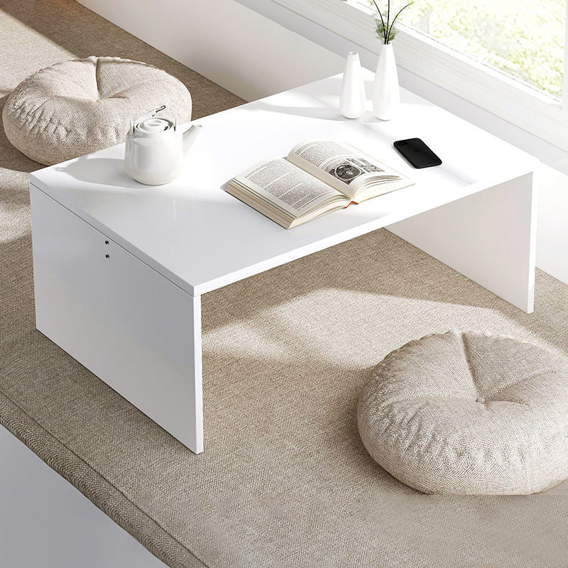 12.5"/15.7" Tall Modern Sled Base Wood Rectangular Table Top Coffee Table