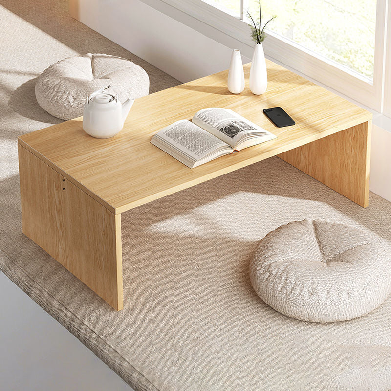 12.5"/15.7" Tall Modern Sled Base Wood Rectangular Table Top Coffee Table