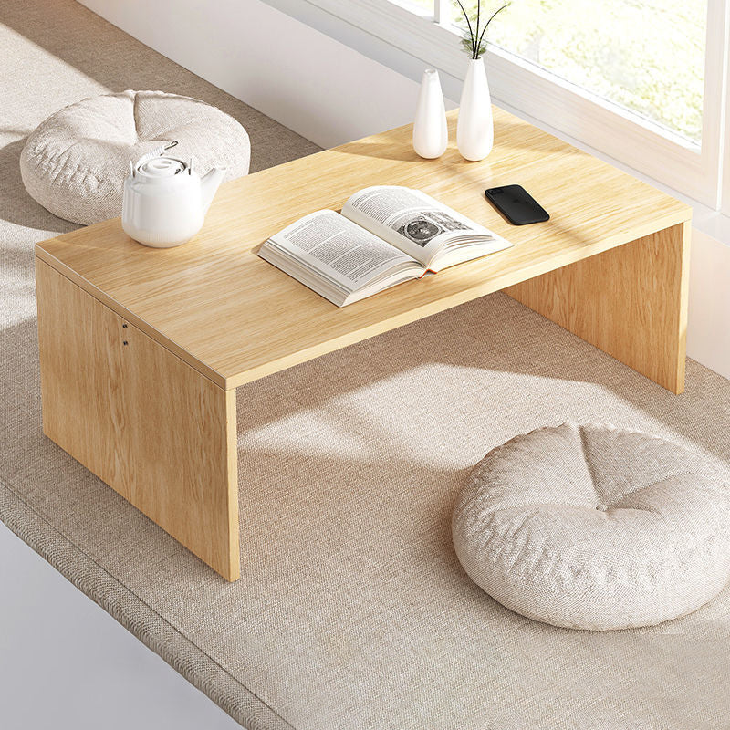 12.5"/15.7" Tall Modern Sled Base Wood Rectangular Table Top Coffee Table