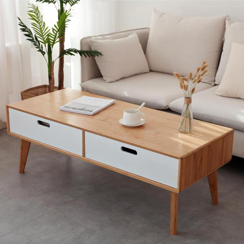 16.9" Tall Modern Wood 4-leg Base Rectangular Coffee Table with Drawers