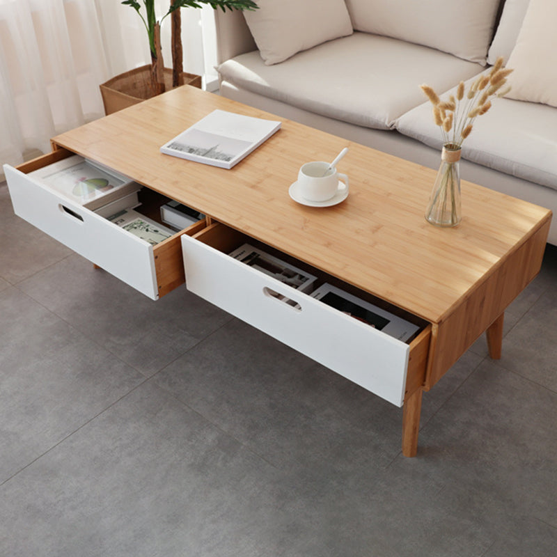 16.9" Tall Modern Wood 4-leg Base Rectangular Coffee Table with Drawers