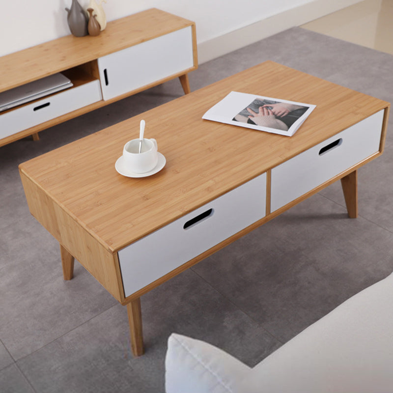 16.9" Tall Modern Wood 4-leg Base Rectangular Coffee Table with Drawers