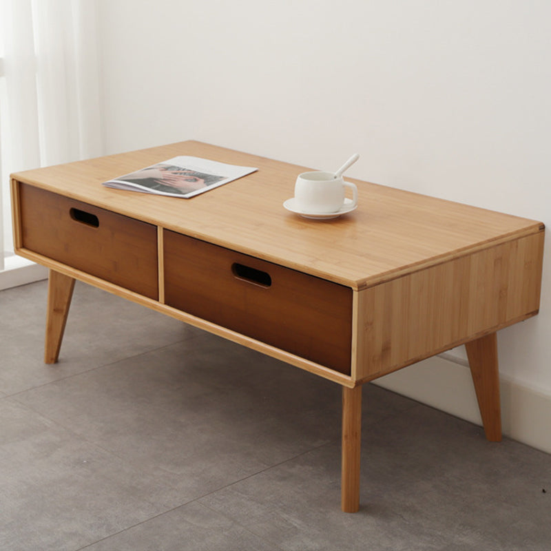 16.9" Tall Modern Wood 4-leg Base Rectangular Coffee Table with Drawers