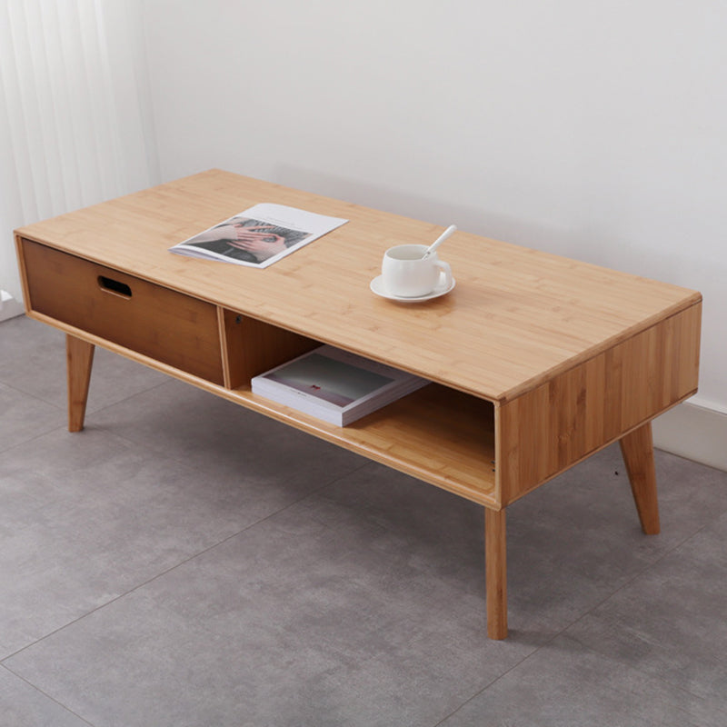 16.9" Tall Modern Wood 4-leg Base Rectangular Coffee Table with Drawers