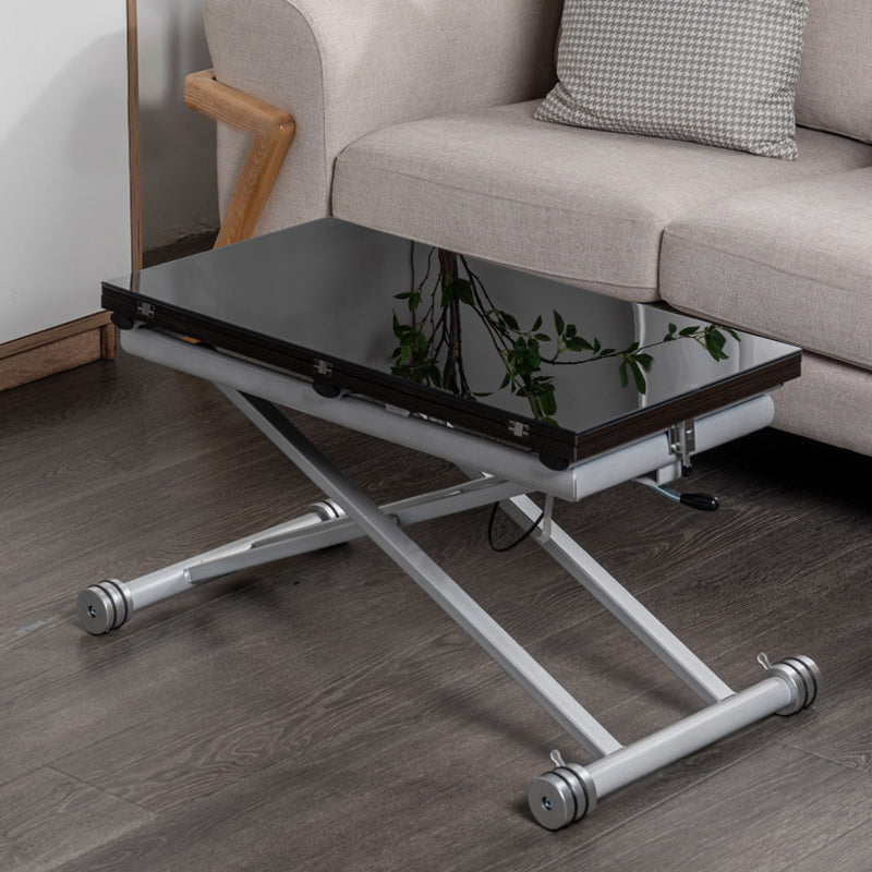 8.6"H Modern Metal Cross Base Glass Rectangular Adjustable Coffee Table