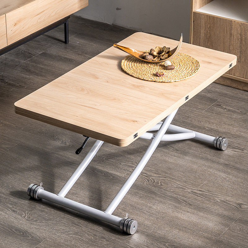 8.6"H Modern Metal Cross Base Glass Rectangular Adjustable Coffee Table