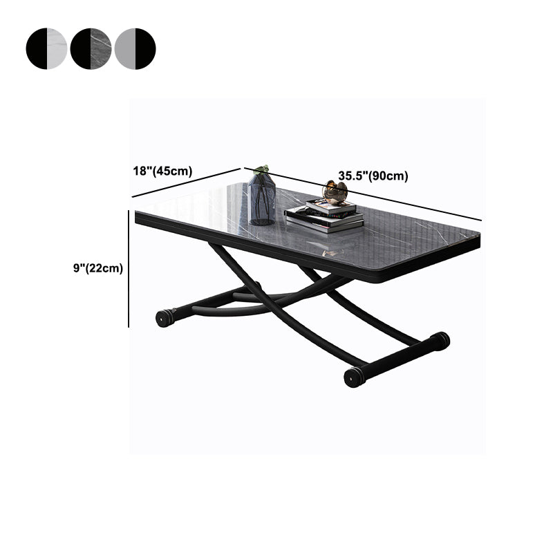 8.6"H Modern Metal Cross Base Glass Rectangular Adjustable Coffee Table