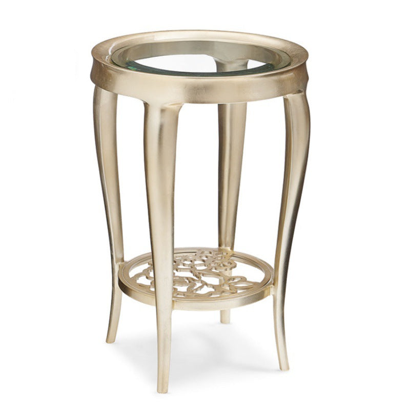 23.6"/17.7"H Modern 4 Legs Steel Base Glass Round Coffee Table with Shelf