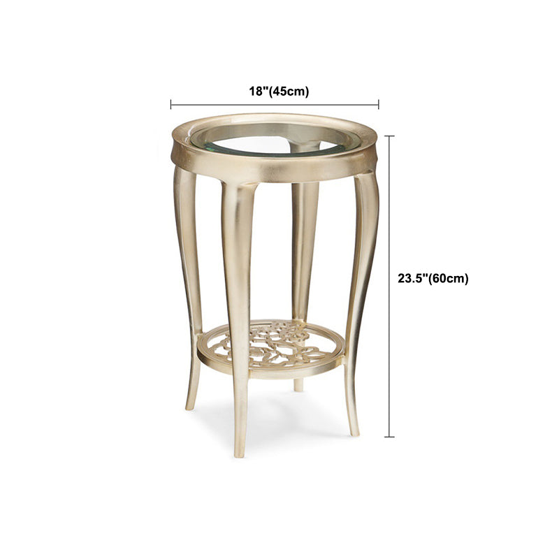 23.6"/17.7"H Modern 4 Legs Steel Base Glass Round Coffee Table with Shelf