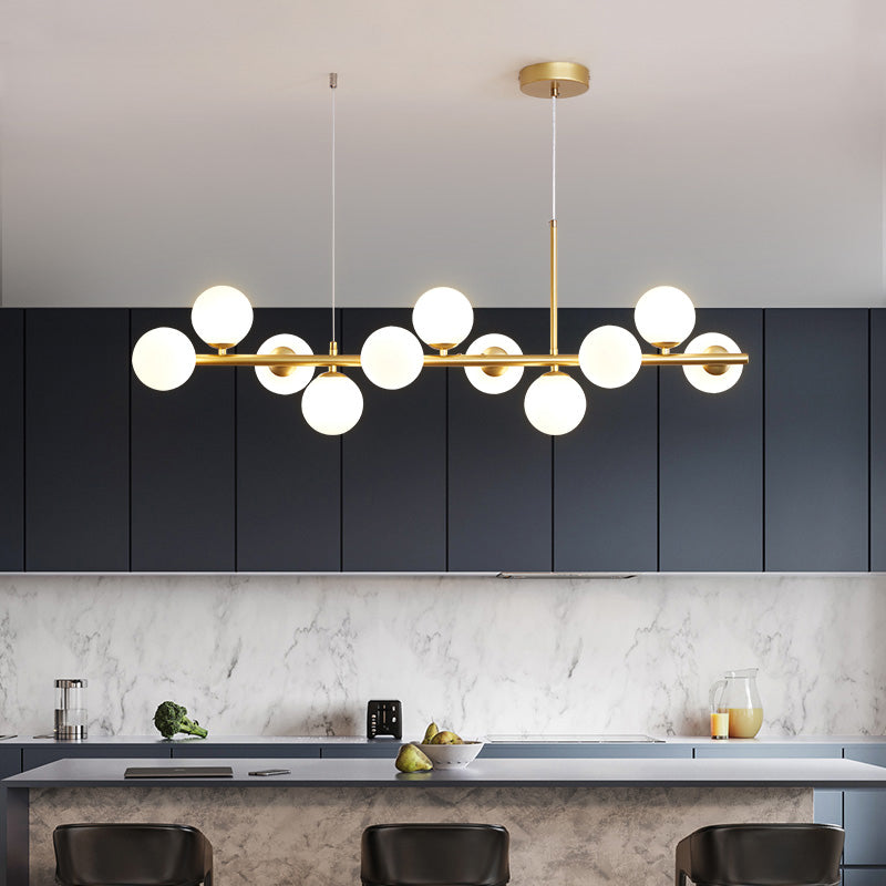 Modern Metal Island Lights Multi-Head Restaurant Hanging Pendant Lamps with Glass Shade