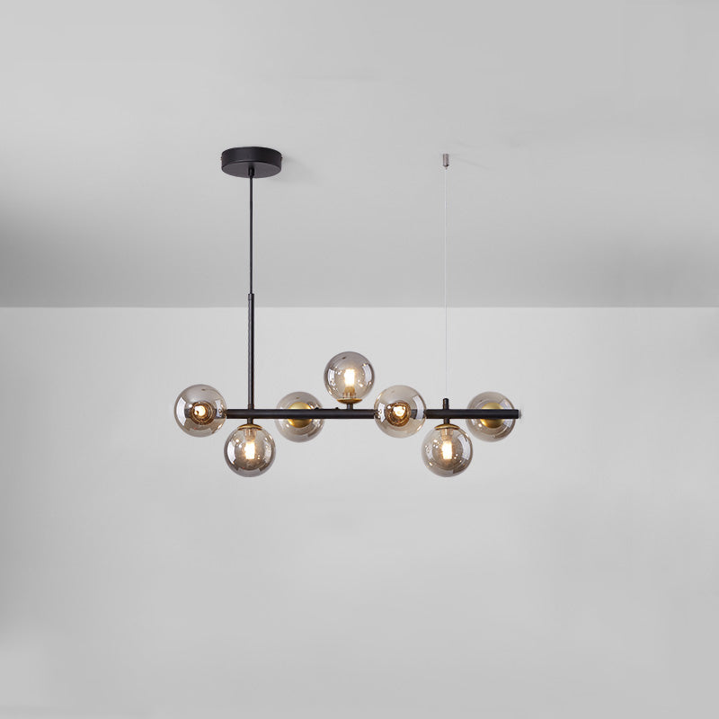 Modern Metal Island Lights Multi-Head Restaurant Hanging Pendant Lamps with Glass Shade