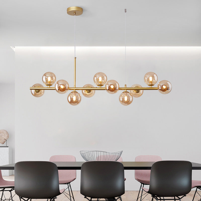 Modern Metal Island Lights Multi-Head Restaurant Hanging Pendant Lamps with Glass Shade