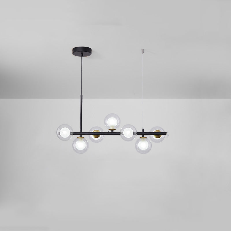 Modern Metal Island Lights Multi-Head Restaurant Hanging Pendant Lamps with Glass Shade