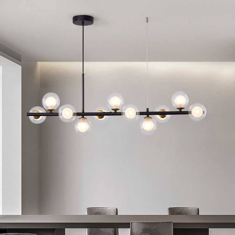 Modern Metal Island Lights Multi-Head Restaurant Hanging Pendant Lamps with Glass Shade