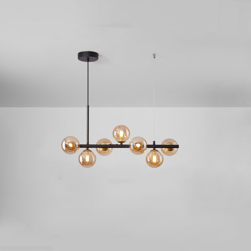 Modern Metal Island Lights Multi-Head Restaurant Hanging Pendant Lamps with Glass Shade