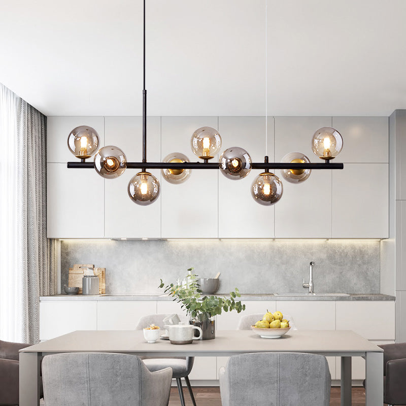 Modern Metal Island Lights Multi-Head Restaurant Hanging Pendant Lamps with Glass Shade