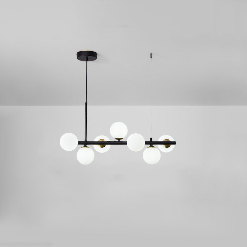 Modern Metal Island Lights Multi-Head Restaurant Hanging Pendant Lamps with Glass Shade