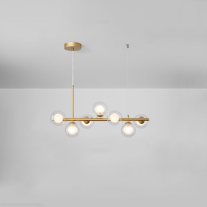 Modern Metal Island Lights Multi-Head Restaurant Hanging Pendant Lamps with Glass Shade