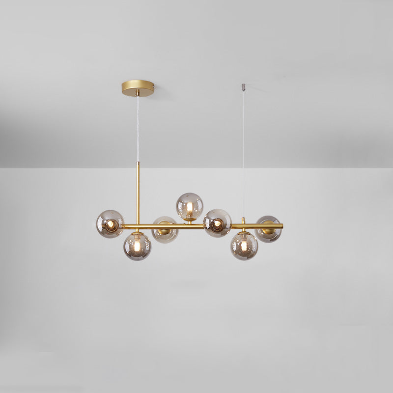 Modern Metal Island Lights Multi-Head Restaurant Hanging Pendant Lamps with Glass Shade