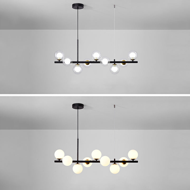 Modern Metal Island Lights Multi-Head Restaurant Hanging Pendant Lamps with Glass Shade