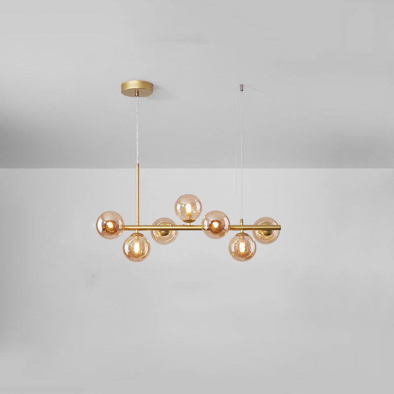 Modern Metal Island Lights Multi-Head Restaurant Hanging Pendant Lamps with Glass Shade