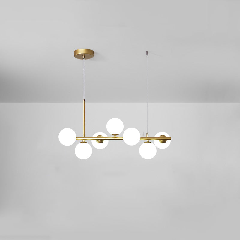 Modern Metal Island Lights Multi-Head Restaurant Hanging Pendant Lamps with Glass Shade