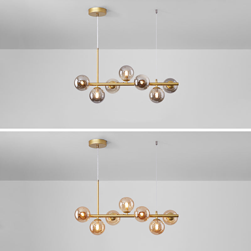 Modern Metal Island Lights Multi-Head Restaurant Hanging Pendant Lamps with Glass Shade