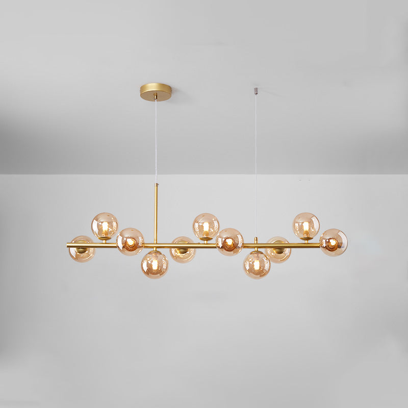 Modern Metal Island Lights Multi-Head Restaurant Hanging Pendant Lamps with Glass Shade