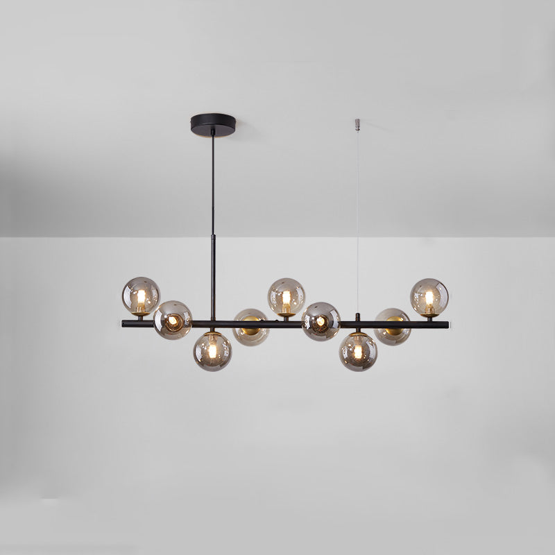 Modern Metal Island Lights Multi-Head Restaurant Hanging Pendant Lamps with Glass Shade