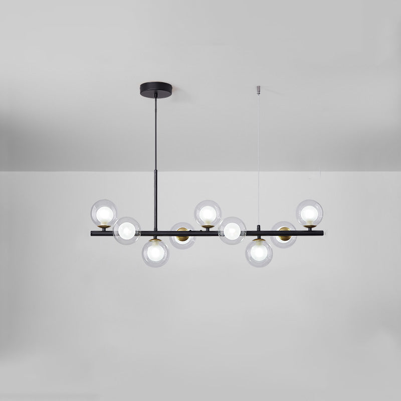 Modern Metal Island Lights Multi-Head Restaurant Hanging Pendant Lamps with Glass Shade
