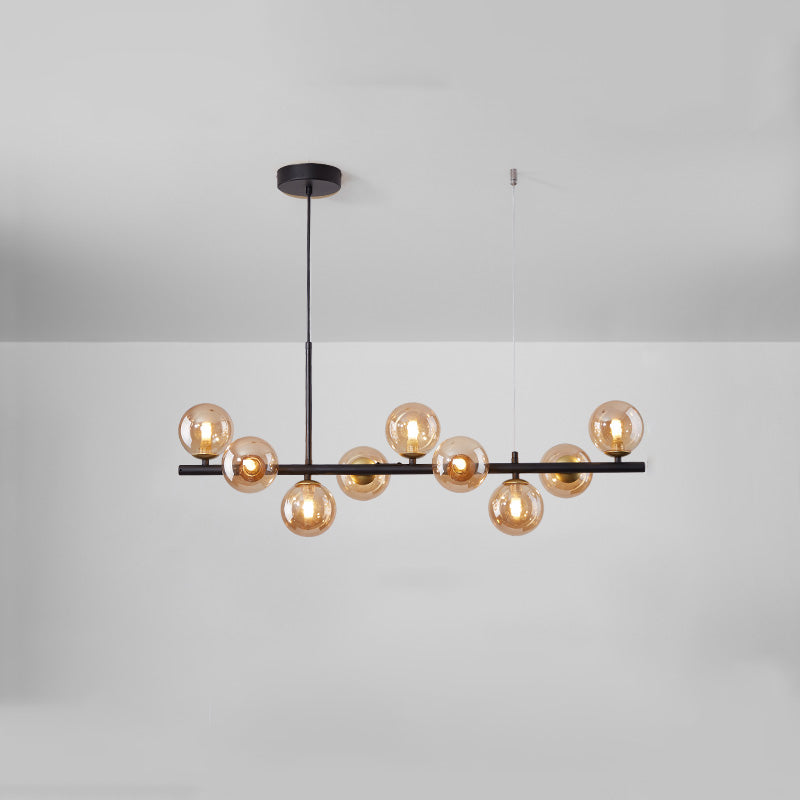 Modern Metal Island Lights Multi-Head Restaurant Hanging Pendant Lamps with Glass Shade