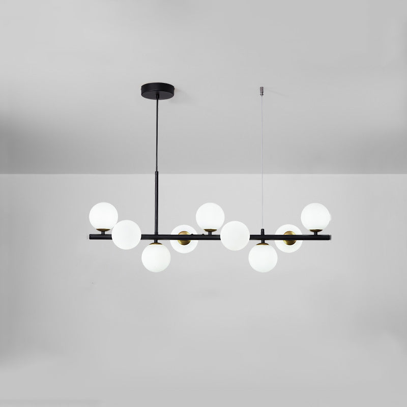 Modern Metal Island Lights Multi-Head Restaurant Hanging Pendant Lamps with Glass Shade