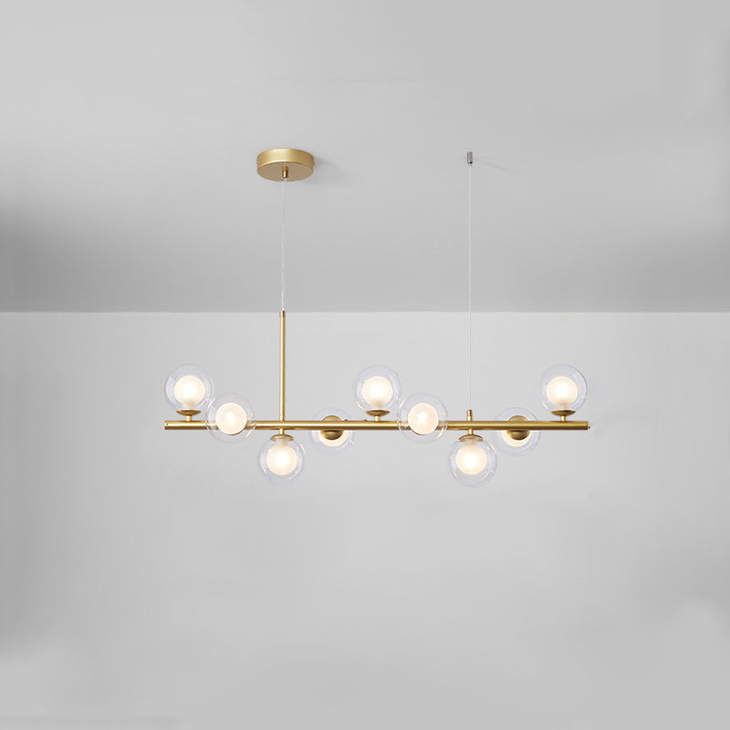 Modern Metal Island Lights Multi-Head Restaurant Hanging Pendant Lamps with Glass Shade