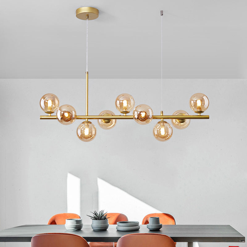 Modern Metal Island Lights Multi-Head Restaurant Hanging Pendant Lamps with Glass Shade