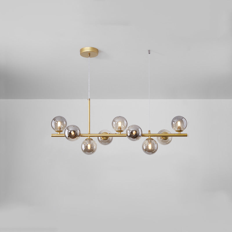 Modern Metal Island Lights Multi-Head Restaurant Hanging Pendant Lamps with Glass Shade