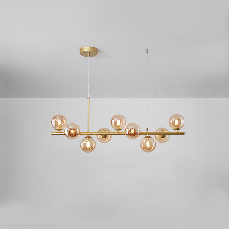 Modern Metal Island Lights Multi-Head Restaurant Hanging Pendant Lamps with Glass Shade