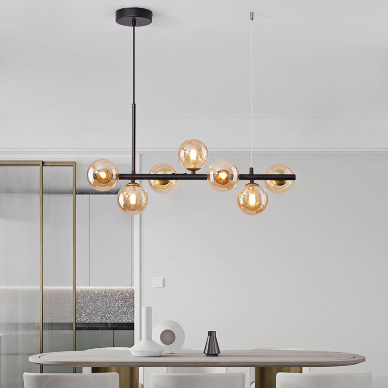 Modern Metal Island Lights Multi-Head Restaurant Hanging Pendant Lamps with Glass Shade